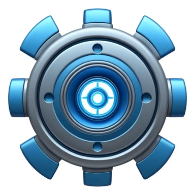Powerful futuristic engine emoji, thick industrial metal body, rotating inner parts, glowing energy core. sticker