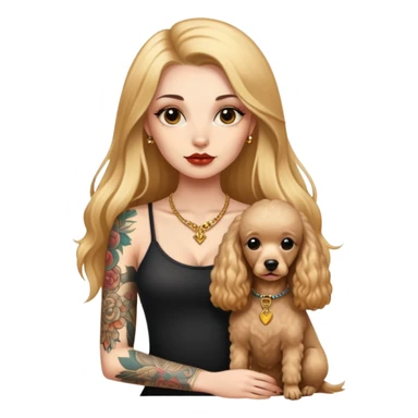 a  girl with glod  straight long hair and tattoos and 2 miniature poodles sticker