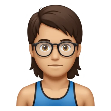 Chico joven, cabello largo marrón oscuro, con lentes de running, sin camisa sticker