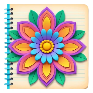 3D, psychedelic colored lined paper with hippie style flower border sticker