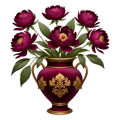 5 burgundy peonies in a vintage vase sticker