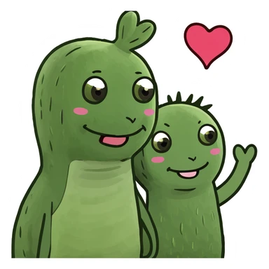 Two Happy Cactus best friends with heart eyes in a pot sticker