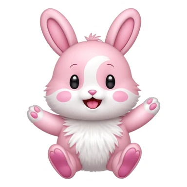 Exited pink bunny, kawaii chibi fluffy ears and body jumping of excitement  sticker