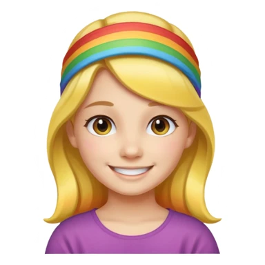 Girl wearing cloth rainbow headband and smile sticker