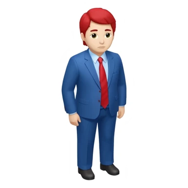 CHANGE TO SHOW THE FULL BODY, FROM AN ISOMETRIC OVERHEAD ANGLE, WITH MUCH PUFFIER HAIR (IN HIS DISTRICTIVE STYLE), WITH A LARGE, BLOATED STOMACH, WEARING A BLUE SUIT AND RED TIE, TURNED SLIGHTLY TO THE SIDE, IN THE STYLE OF ISOMETRIC FIGURES. sticker