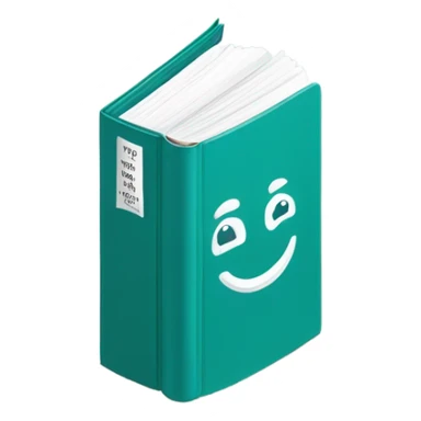 A flat, minimalist emoji-style illustration of a teal hardcover book labeled “DSM-5-TR” with clean white text and a simple smiley face icon on the cover, resembling Apple’s emoji aesthetic. sticker