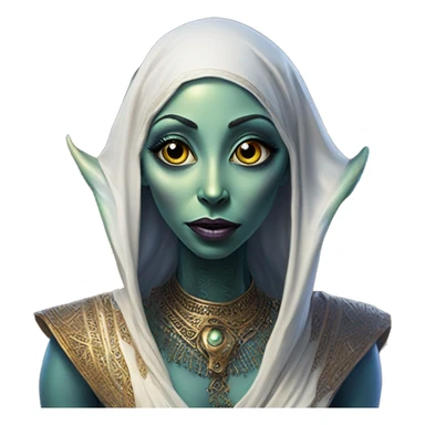 Alien in Aladdin style, oil paint, UFO eyes, intricate lips, intricate portrait, beautiful, desirable, logical, Arabic sticker