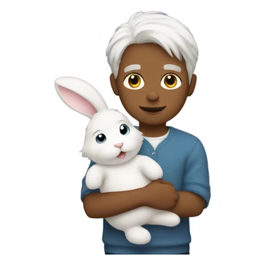White haired boy with bunny sticker