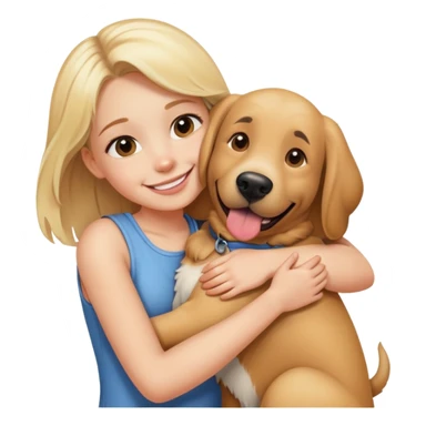 smiling blonde girl hugging big dog sticker