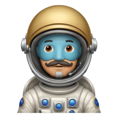Mustached astronaut man holding helmet sticker