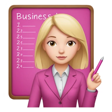 pink board with a girl writing on it and on the board there are graphs and a title "Businss sticker