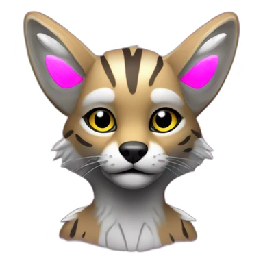 Coyote ocelot with grey and black fur and phoenix wings and pink ears, neon lights sticker