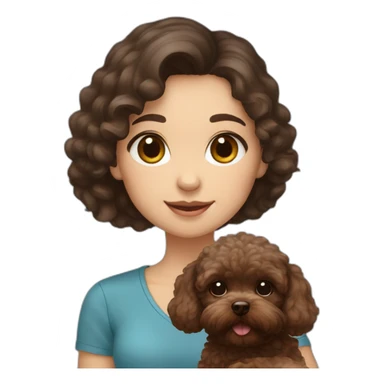 girl Ukrainian dark hair holding brown maltipoo sticker