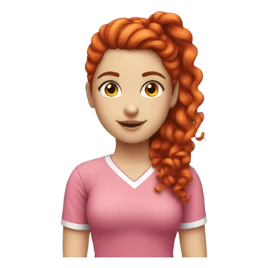 a white girl with long red curly hair in a pony tail with rainbow shirt being cute sticker