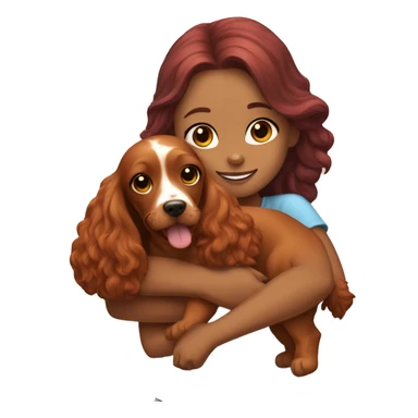 A very cute girl with red hair cuddling a happy caramel-brown English Cocker Spaniel. sticker