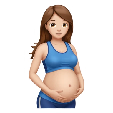 "Pregnant woman with visible belly skin, wearing sportswear, with long brown hair and fair skin."
 sticker