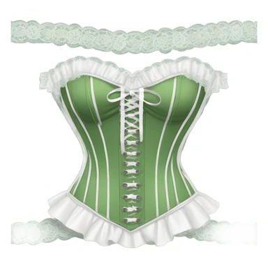 Sage green corset with white lave and bows, isolated sticker