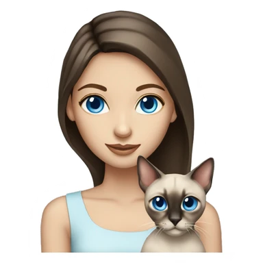 brunette girl blue eyes holding siamese cat sticker