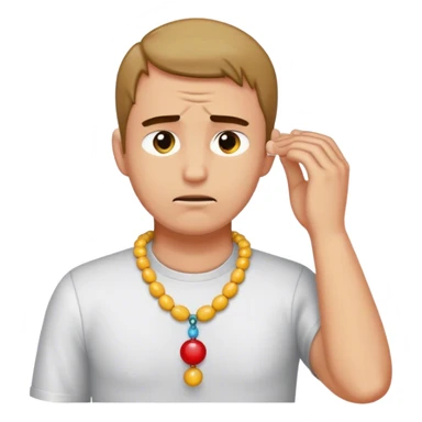 Guy tugging at his collar sticker