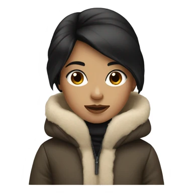Girl with black hair with winter coat beige and white  sticker