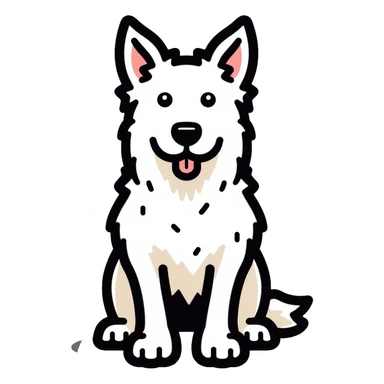 A pure white Border Collie dog sitting, with fluffy fur, alert pointed ears, and friendly expression sticker