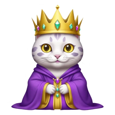 A wizard king cat that is mostly white with black spots and yellow eyes sticker