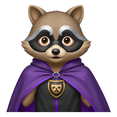 alors ce raton laver doit être équipé d'une cape de thieving noir avec trim bordure mauve comme dans le jeu old school runescape. au centre de la cape une icone de masque de voleur est visible . le visage du raton est shook sticker