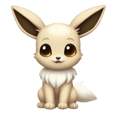 Kawaii Pale Shiny Eevee with dark brown long emo hair covering her eyes Full Body sticker