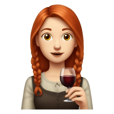 Portrait of a red-haired girl who drinks red wine with cat sticker