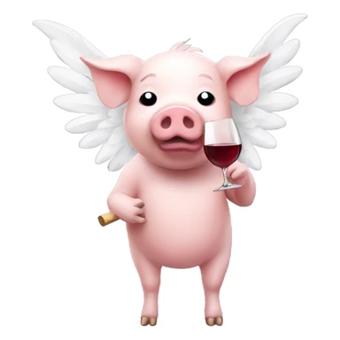 pig with white wings drinking wine sticker