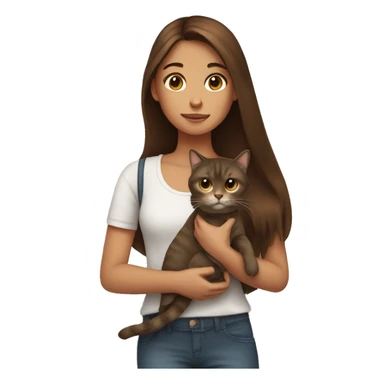 Girl with long brown hair holding a cat sticker