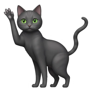 full body gorgeous solid dark grey cat with green eyes, white paws and white whiskers reaching for something sticker