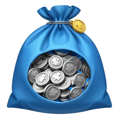 blue coins inside an opened bag  sticker