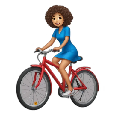 Taiwanese girl with curly hair wearing red dress and keen shoes riding bicycle sticker