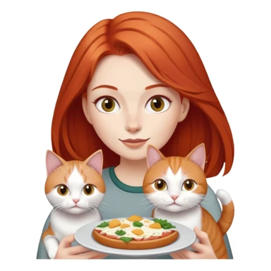 Red haired Woman sharing food with 1 grey white cat sticker