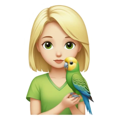 Sarı saçlı bir kız ve yanında muhabbet kuşu sticker