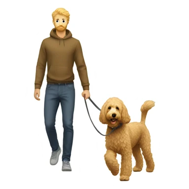 Golden doodle with blonde guy walking sticker
