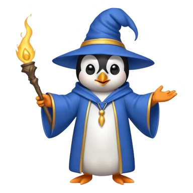 penguin wizard casting a spell blue robe sticker