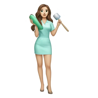 Brown haired esthetician with hair down wearing light blue holding jade roller sticker