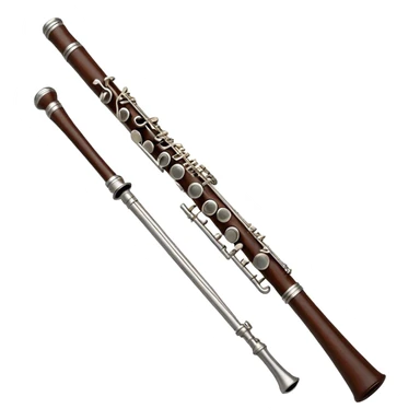 Cinematic Realistic Oboe, slender and elegant dark wood body, silver-plated keys catching soft highlights, delicate reed resting at the top, glowing with refined and classical beauty. sticker