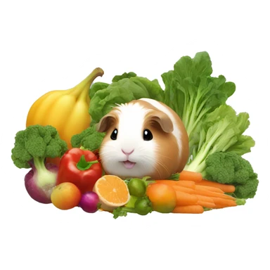 Guineapig playing on a pile of veggies and fruit sticker