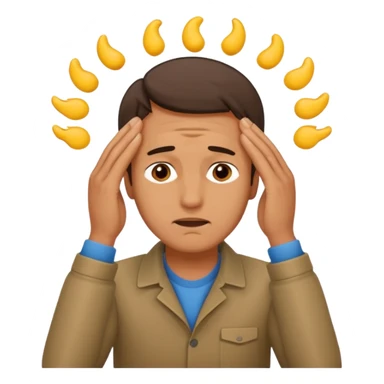 An overwhelmed man touching his forehead with his hands. sticker