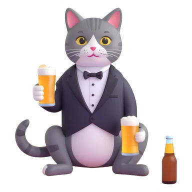 cat in a tuxedo drinking beer on the beach sticker