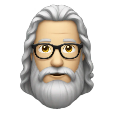 white Man with very long and thick beard and long hairs and glasses on sticker