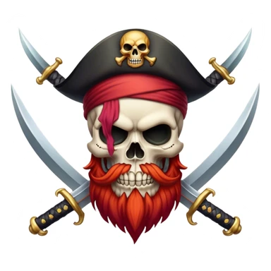 Evil Pirate skull with red beard and 2 crossed swords sticker
