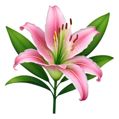 Beautiful pink lily flower with green stem and leaves sticker