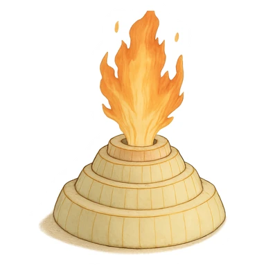 ghibli style illustration of a sliced onion volcano with fire erupting from the top sticker