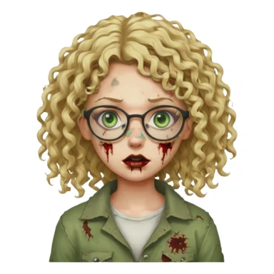 a curly girl blonde with green eyes and glasses zombie sticker