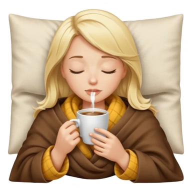 Blonde girl inside a blanket sipping coffee eyes closed sticker