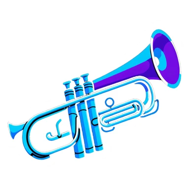 trumpet horn with neon glow effect, blue neon glow on top left, purple neon glow on bottom right sticker